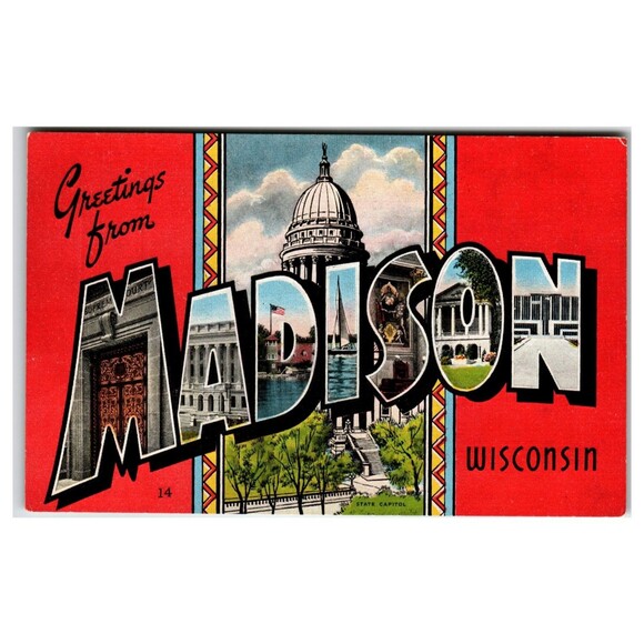 Other - Greetings from Madison Wisconsin Linen Postcard E. C. Kropp Co. Capitol